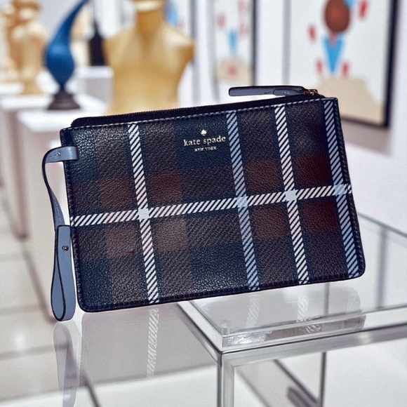 Kate Spade is Plaid Clutch - navy and light blue - Picture 1 of 7